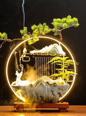 中式禅意循环流水喷泉招财摆件客厅办公室桌面雾化加湿器开业礼品