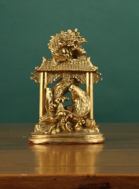 黄铜鱼跃龙门摆件年年有余家居工艺品办公室桌面摆件铜器