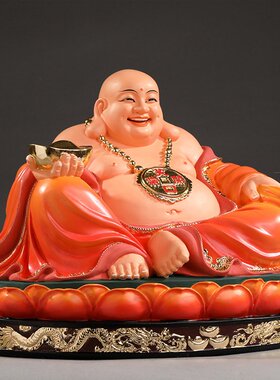 家用大肚弥勒佛像 红衣弥勒神像居家宽体笑佛 供奉招财弥勒佛摆件