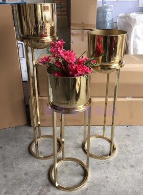 不锈钢花架 电镀玫瑰金花器 金属花架陈列 不锈钢花瓶 吊桶花盆