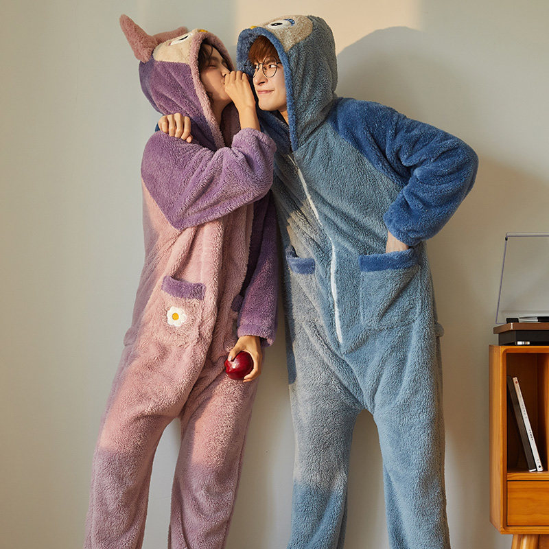 情侣秋冬季连体卡通动漫珊瑚绒睡衣 金喜彩本初睡衣/家居服套装