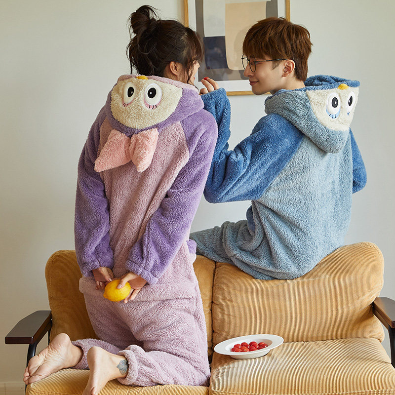 情侣秋冬季连体卡通动漫珊瑚绒睡衣 金喜彩本初睡衣/家居服套装