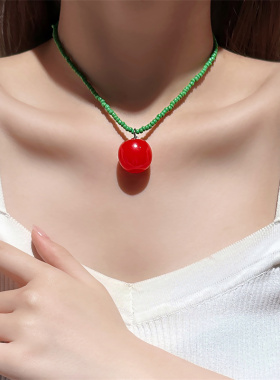红色番茄串珠项链女颈链choker