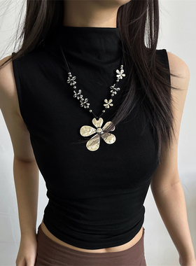 复古波西米亚夸张风花朵吊坠项链