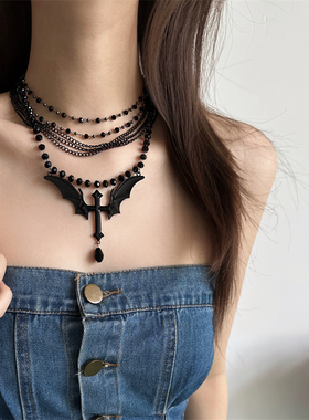 暗黑哥特风y2k辣妹多层十字项链
