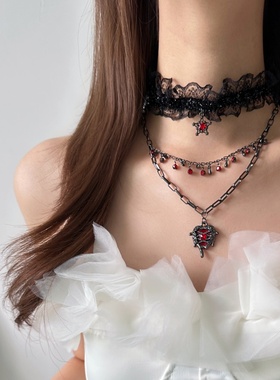 暗黑哥特y2k辣妹风蕾丝花边项链