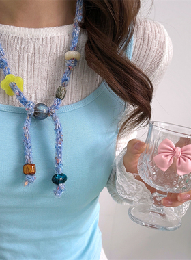 秋冬季新款毛线针织抽拉串珠项链