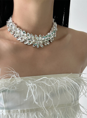 法式超闪轻奢锆石毛绒choker项链