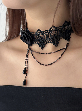 黑色蕾丝花朵chocker女颈带