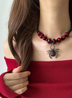 复古万圣节暗黑风蜘蛛串珠项链