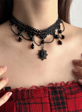 黑色蕾丝流苏choker项链