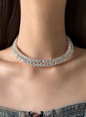 超闪韩系ins风双排满锆项链
