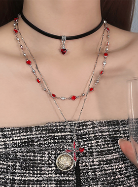 哥特风爱心十字架项链女叠戴