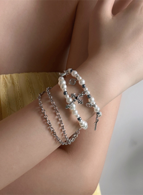 欧美十字架珍珠多层ins风手链