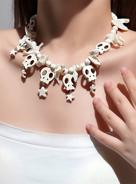 朋克风骷髅头项链配饰女锁骨链