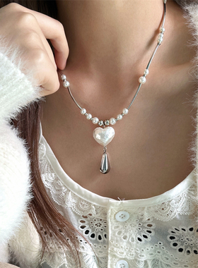 法式巴洛克珍珠爱心水滴项链