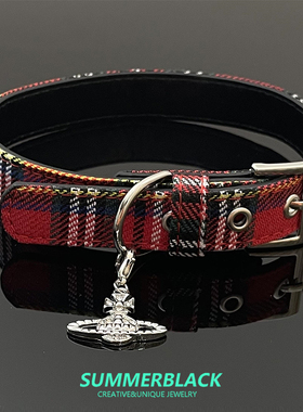 红格子皮带扣项圈项链