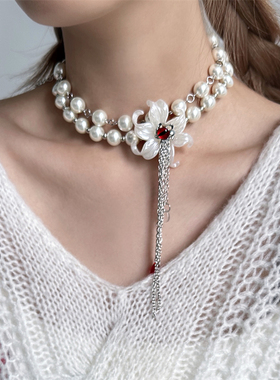 法式奢华鸢尾花恶魔眼珍珠项链