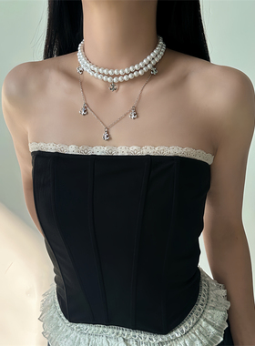 复古双层珍珠船锚choker项链