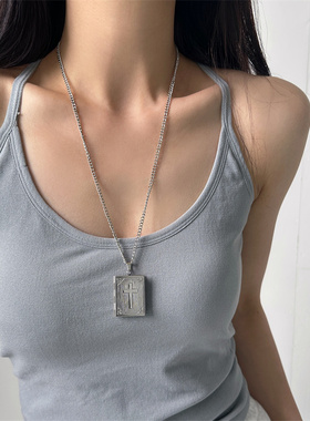 复古十字架魔法书吊坠锁骨链