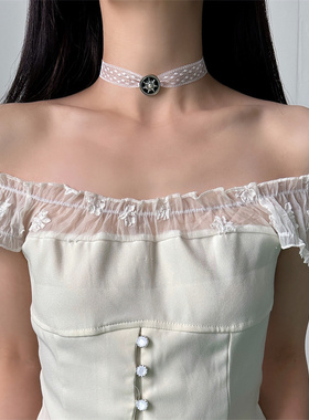 纯欲蕾丝太阳花吊坠锁骨链女