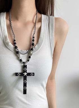 辣妹风y2k不规则串珠十字架项链