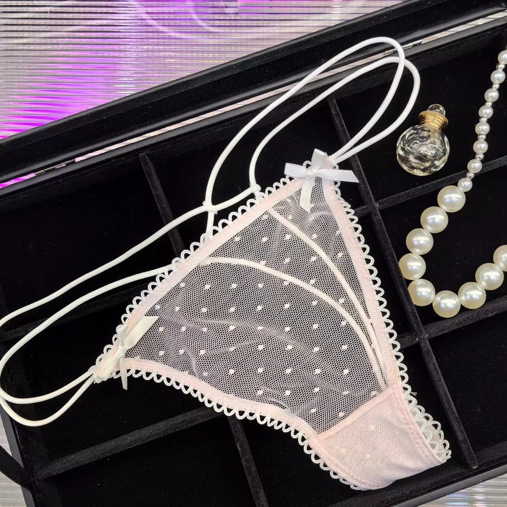 新款性感内裤女细带日系透气轻薄波点网纱可爱丁字裤女甜美T裤头,淘宝优惠券,粉丝福利购,淘宝优惠卷