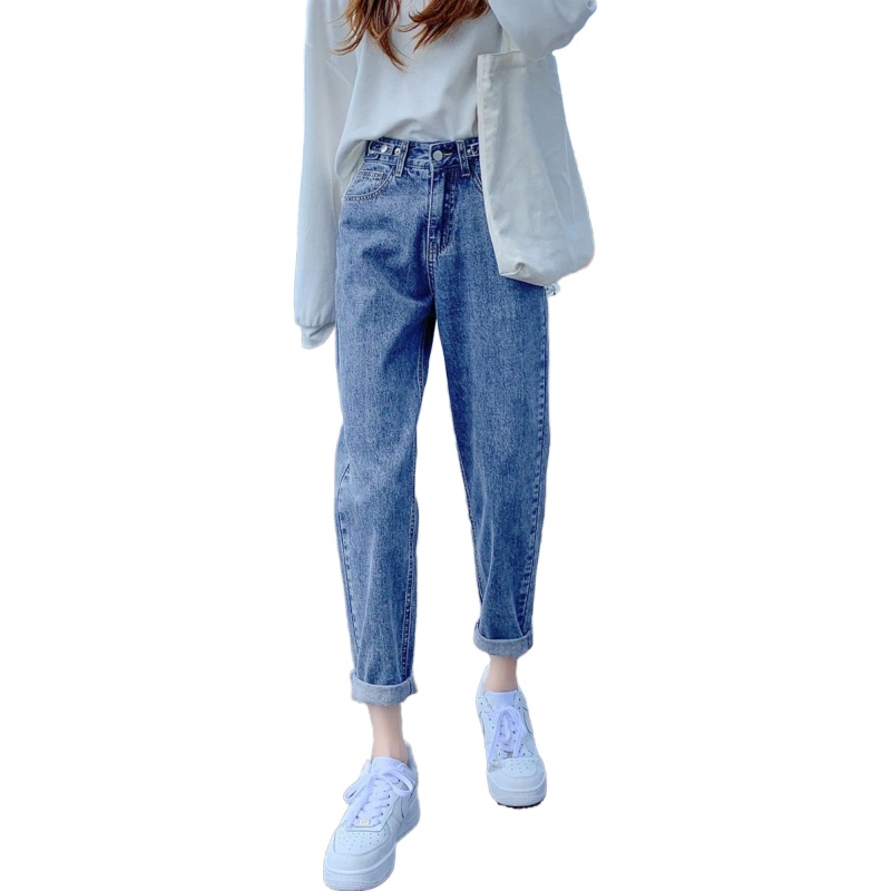 haoall旗舰店高腰牛仔裤女哈伦裤秋装年新款宽松显瘦九分直筒老爹萝卜裤子3