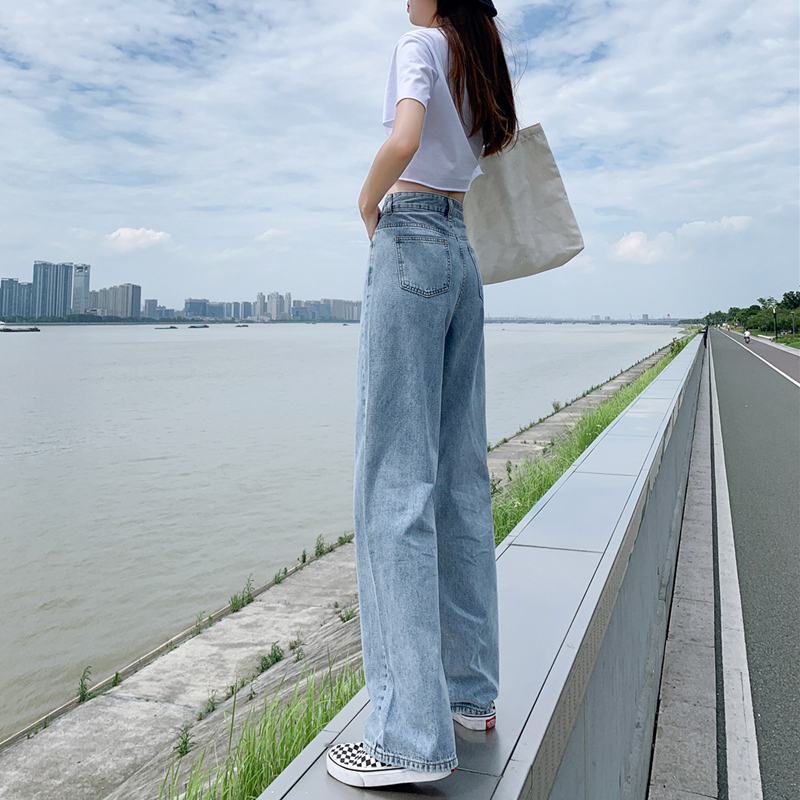 haoall旗舰店高腰阔腿裤秋装牛仔裤女年新款显瘦百搭直筒宽松垂感拖地裤子2