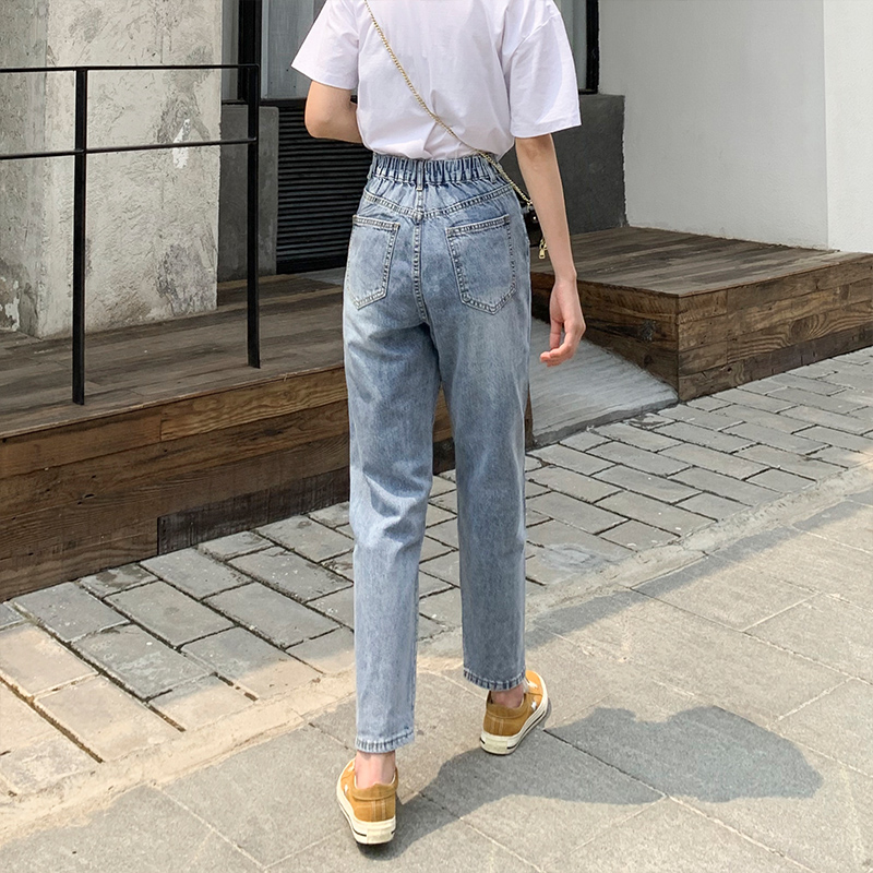 haoall旗舰店小雏菊牛仔裤女八分小个子宽松高腰显瘦百搭萝卜九分烟管老爹裤子1