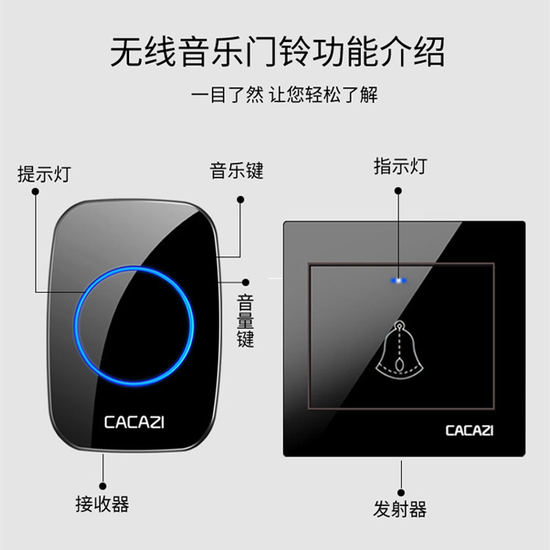 大按钮86型无线门铃不用插电用电池遥控直流电子家用老人呼叫门钟