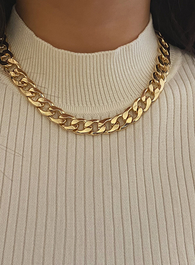 钛钢不褪色古巴链简约情侣款