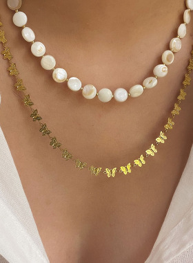 天然贝壳金超仙先白度假风锁骨链