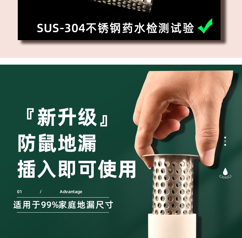 厨房下水管道防鼠网洗衣机排水管防老鼠地漏神器304不锈钢过滤网-图0