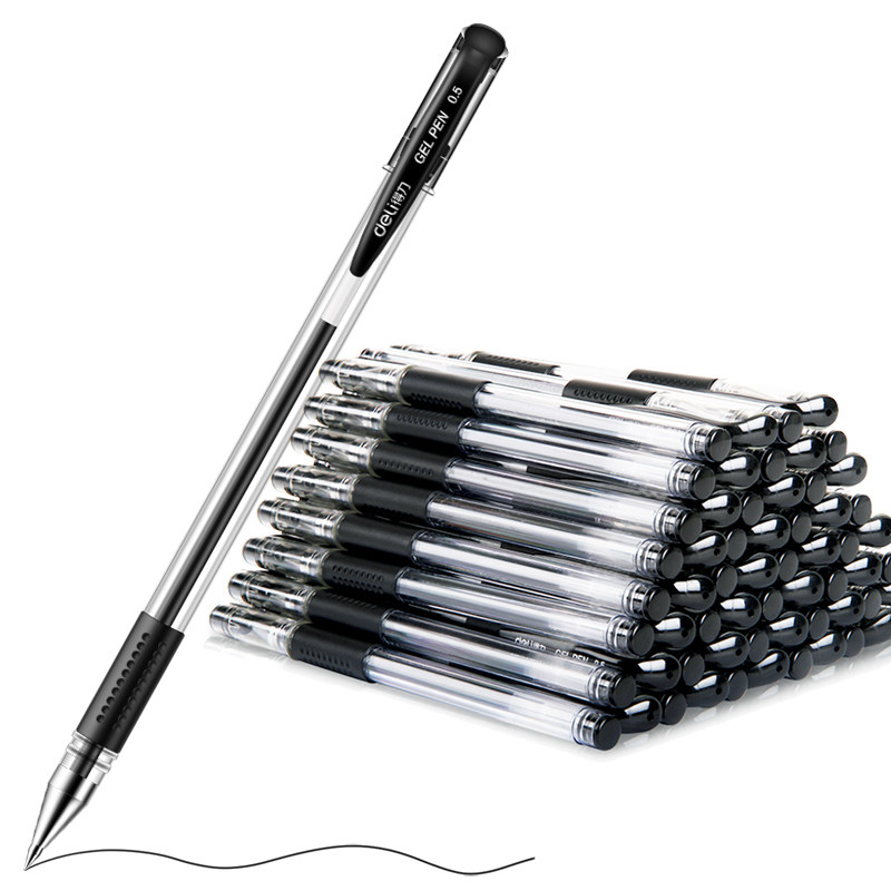 得力中性笔学生用黑笔水笔黑色水性笔针管笔碳素笔考试专用笔刷题笔办公用签字笔红笔老师用蓝笔巨能写,淘宝优惠券,粉丝福利购,淘宝优惠卷