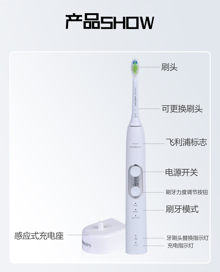 飞利浦sonicare声波电动牙刷HX6853 HX6856 HX6877成人感应式充电 - 图1