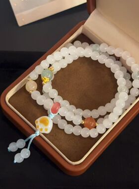 非金属玻璃手链 可爱炭烧猫爪三圈手串中式国潮编织闺蜜手链