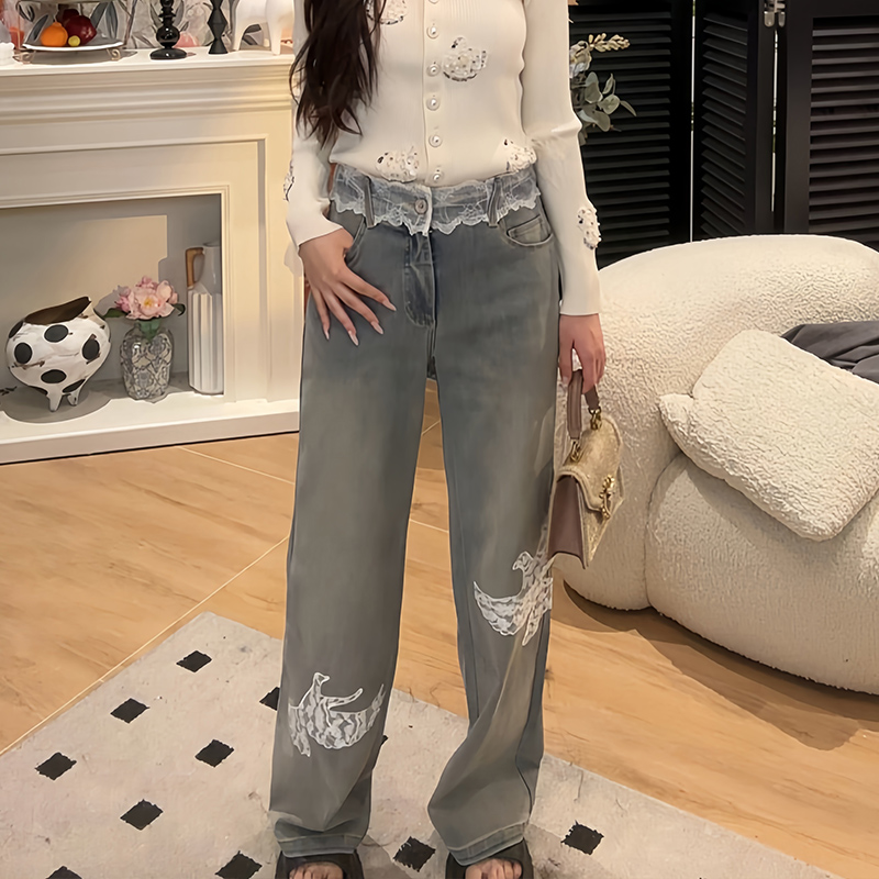 CHARFEN2025秋季新款高腰显瘦复古水洗牛仔裤女CFF3C581-5081P - 图3