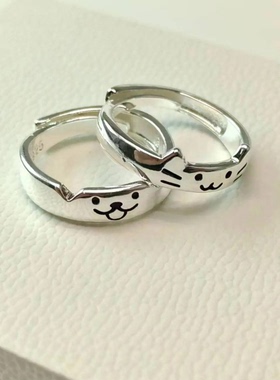 小众设计感猫狗日记戒指女小猫小狗情侣对戒ins开口可调节食指戒