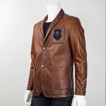 2021 new genuine leather leather jacket Henning leather jacket male oil wax cow leather Piscey suit South Korean version of the business