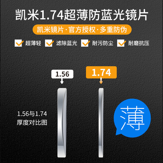 凯米镜片U6X防蓝光金罡1.74超薄配高度近视眼镜片1.67官方旗舰U2