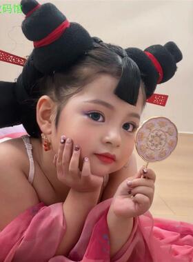 61六一儿童节快乐石矶娘娘头饰同款发簪发饰假发发包儿童cos发髻