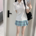 猫看花jk原创学院风夏季 百搭收腰棉质日系校供感 polo衫 短袖