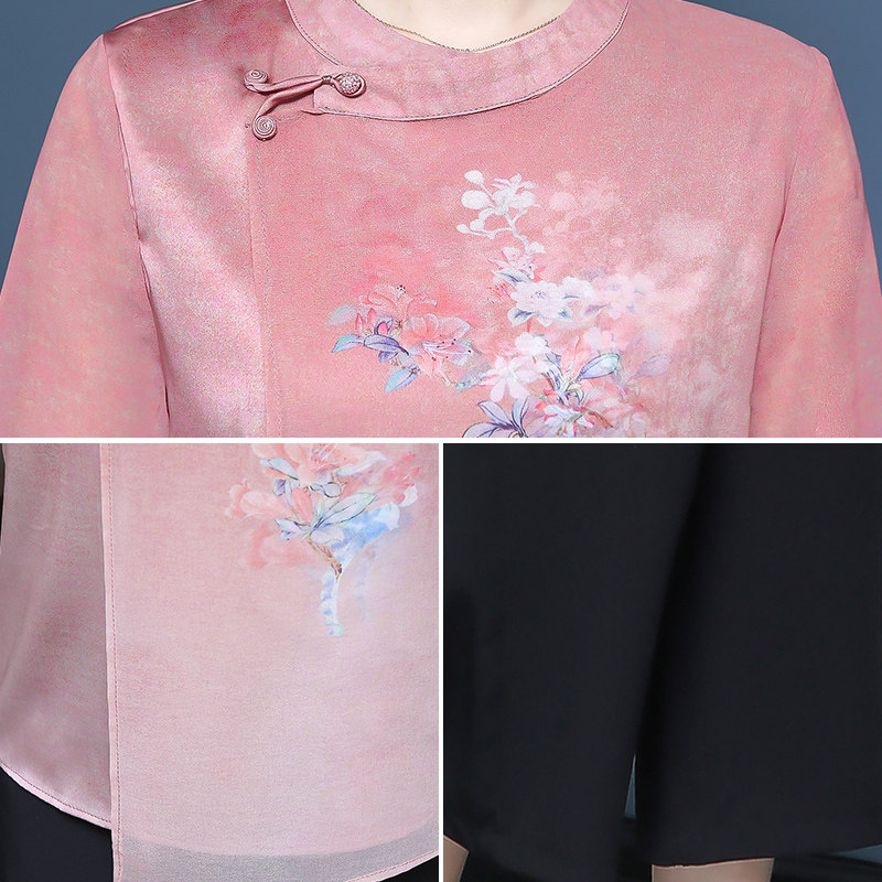 妈妈夏装唐装女中国风短袖上衣 雪罗中老年女装