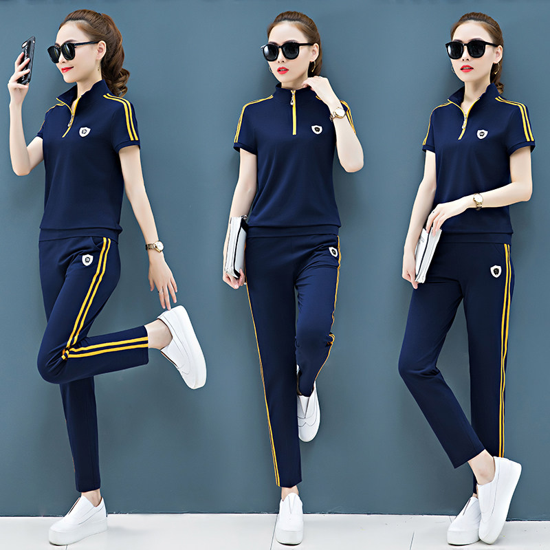 年轻妈妈夏装中老年运动两件套t恤 雪罗中老年女装