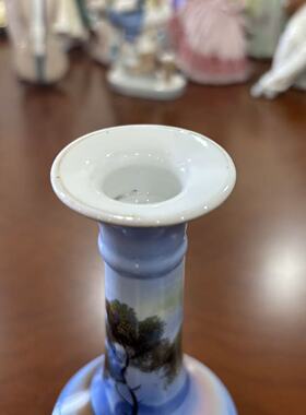 则武 Noritake 日本百年古董瓷器 手绘风景瓷烛台 收藏摆件蜡烛座