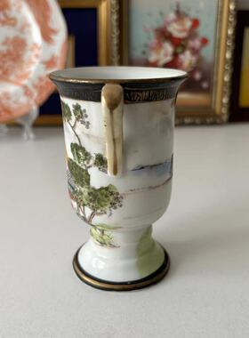 则武 Noritake 日本手绘人物风景双耳古董瓶 收藏老瓷器 摆件花瓶