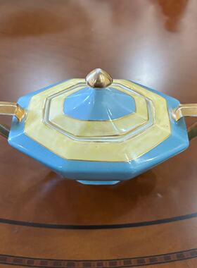 Victoria 早期捷克 欧洲稀有瓷器收藏 双耳鎏金古董糖缸 瓷罐摆件