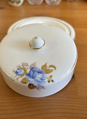 AYNSLEY 安兹丽 英国骨瓷收藏黄油盘盖罐 稀有花卉鎏金盖盒摆件