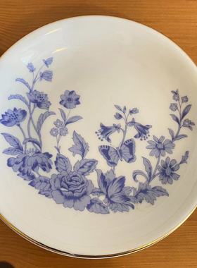 AYNSLEY 安兹丽 Cottage Blue 蓝色小屋骨瓷装饰小盘 英国 首饰碟